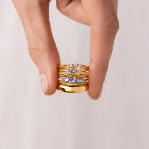 Aquamarine Stacking Ring Set by Caitlyn Minimalist - Set of 3: Blue Diamond Stacking Rings - Summer Jewelry - Perfect Bridesmaid Gift Set