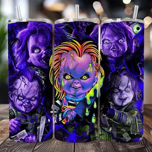 Halloween Chucky Glow In The dark 20oz Skinny Tumbler - Perfect for Your Halloween Party - Bottle, Drinkware Beverage