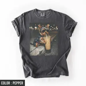 Yorkie Drinking Iced Coffee Shirt, Funny Dog Meme Tee, Animal Shirt, Coffee Lover Yorkshire Meme Shirt, Comfort Colors T-Shirt, Unisex Tee