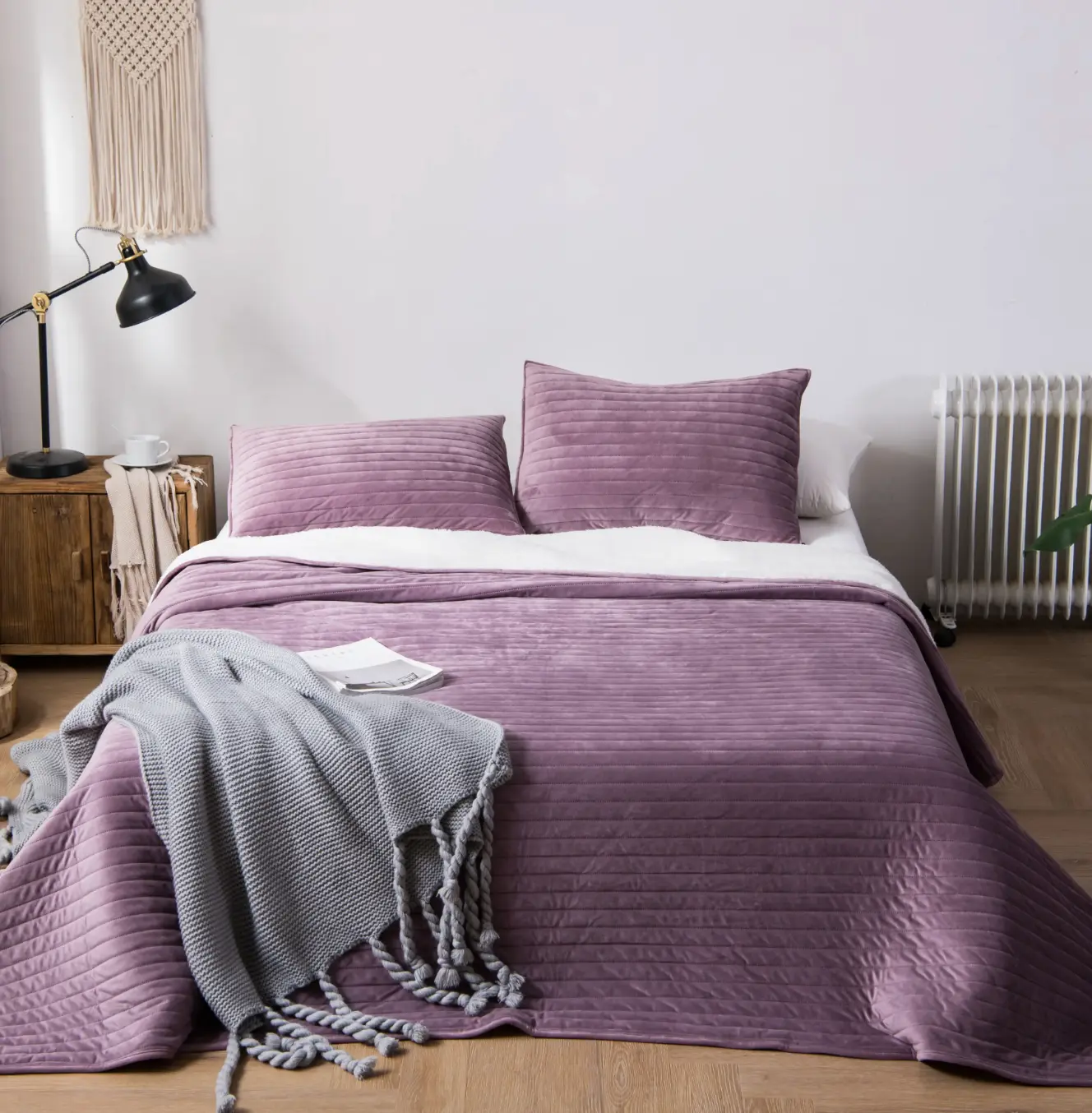 Plush Velvet Reversible Quilt Set, Rose Mauve