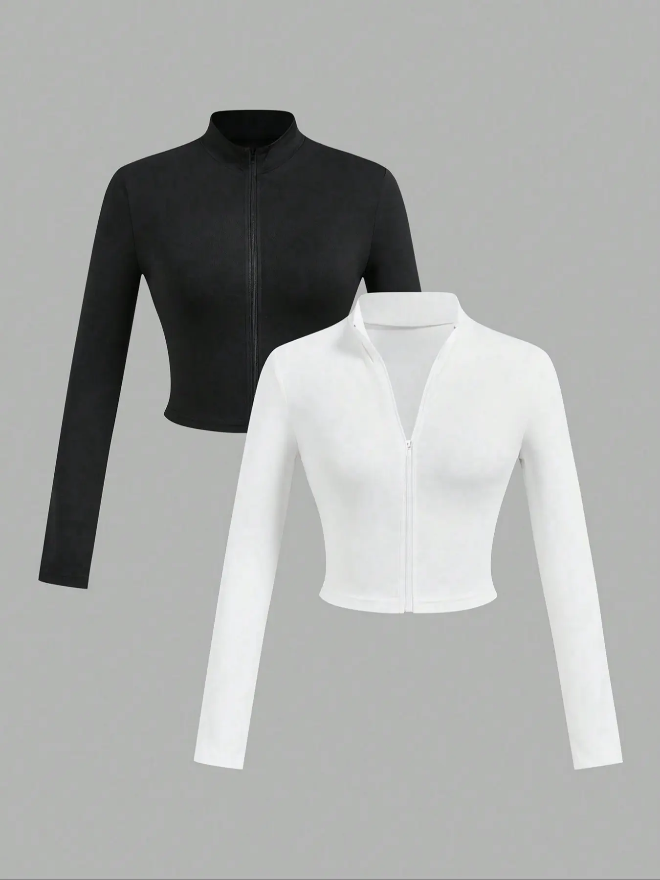New Fashion Trendy Basic Multi-Functional Zipper Long Sleeve Casual Home Wear Women Two-Piece Set, Slim-Fit Plain Knit Fabric, All Seasons Comfortable Womenswear Outfit