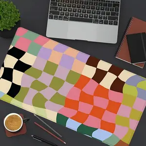1pc Color Mosaic Gaming Mouse Pad Modern Boho Extended Desk Mat Desktop Accessory Office Desk Accessories- Non-Slip Stitched Edge Computer Mat For Desk 35.4x15.7 Inches Rubber Base Laptop Keyboard Pad for Home Office & Gamer,Durable and Spill-Resistant