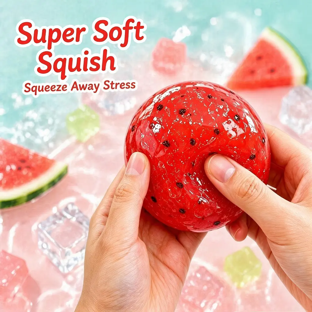 Slushy Squishy Watermelon Stress Relief Toy - Soft Squishy Silicone Moldable Fidget Accessory with Crinkling Sound, Sensory Plaything for Kids & Adults, Ideal Decompression Gift for Hobby & Leisure