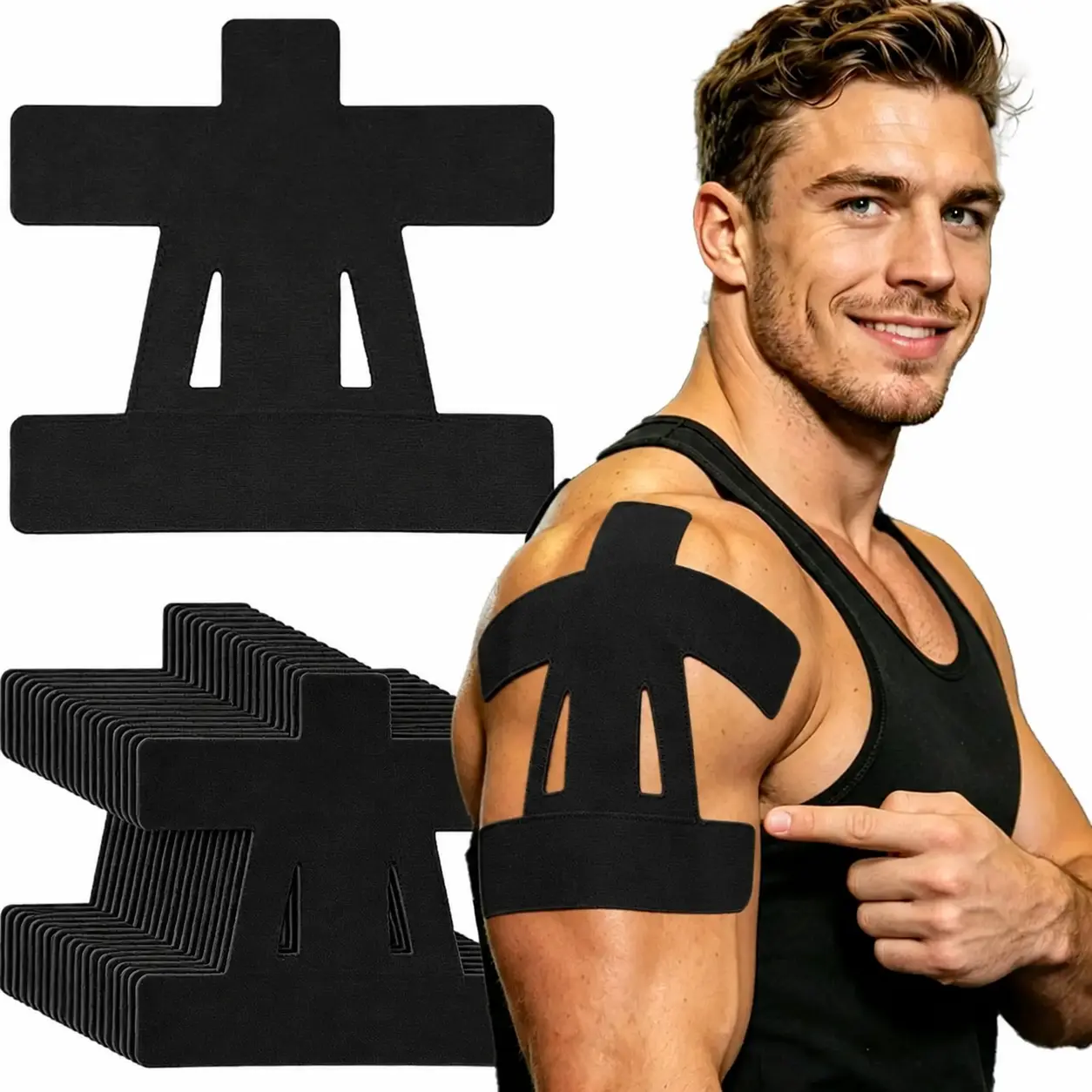 Precut Kinesiology Tape, 10- Original Cotton, Latex-Free with Rounded Edges for Knee Pain, Injuries & Sprains | Kinesiology Tape for Shoulder Pain Relief Pre Cut Sports Waterproof Breathable Enhance Elastic Kinesiology Athletic Tape for Support and Muscle