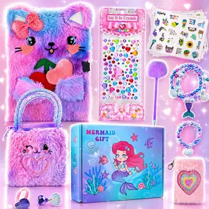 Lockable Cat Diary Journal Set 2026 Cute Secret Notebook with Plush Pen Stickers Gift for Girls 3-12