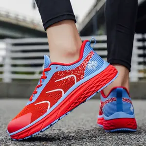 Men's Lace-Up Mesh Low-Top Sports Shoes - fashion wear，Women's Red Sneakers，Breathable Lightweight Running Shoes with Bohemian Style Color-Block Prints & Thick Soles for Daily Wear sneakers