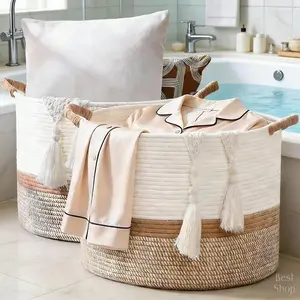 Large Cotton Rope Laundry Basket Thick Large Capacity Blanket Storage Basket Home Decor For Living Room Bedroom White Camel Basket For Clothes Pillows Baby Toys Storage