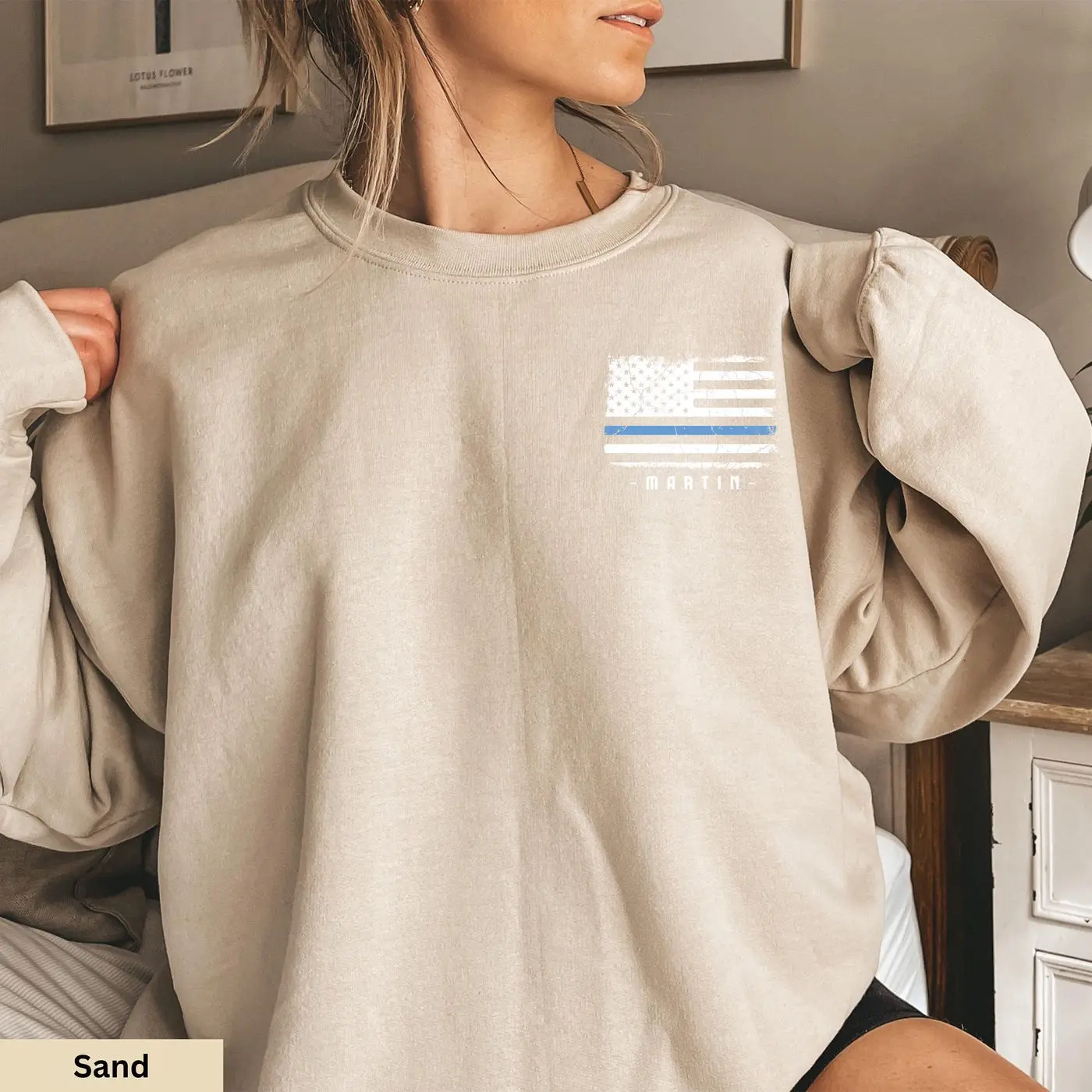 Custom Police Sweatshirt | Custom last name crewneck | Police wife gift | Back the blue sweatshirt | Personalized Police flag hoodie