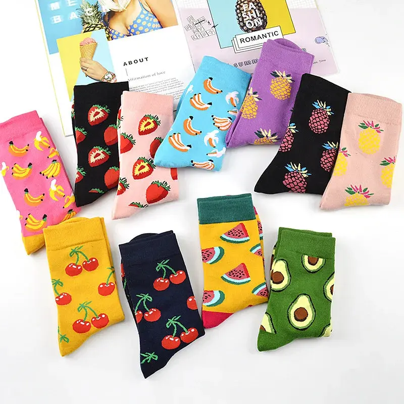 KUSHIE’s Juicy Steps Socks Breathable Comfy Fabric Comfort Everyday Womenswear Love Cotton Robe Tropical Soft Print