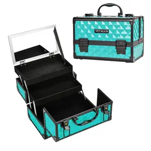 VETALLO Travel Makeup Box Lockable ABS Material Y2K Style Organizer with Mirror & 2 Sliding Trays for Cosmetics Ideal for Home Birthdays Weddings Anniversaries Gifts For Her Women Bestie