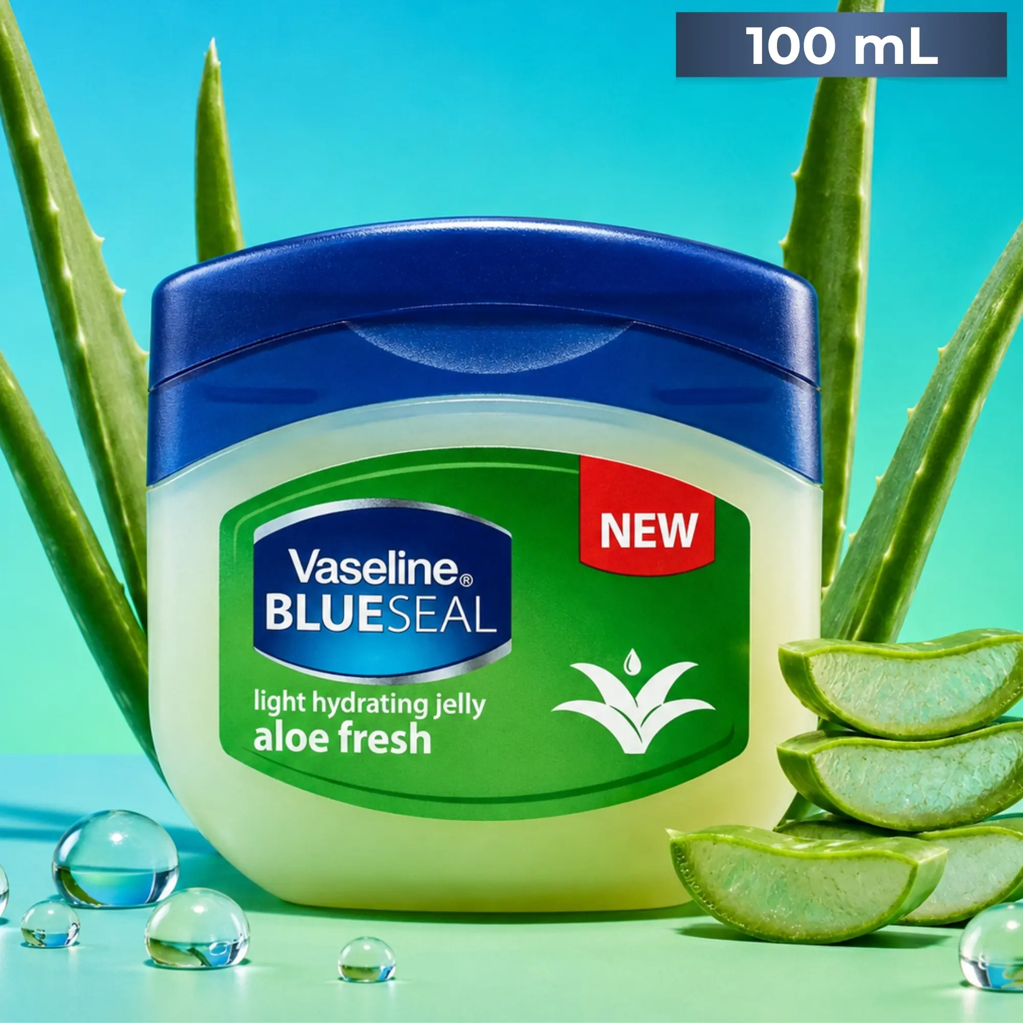 Vaseline Aloe Fresh Petroleum Jelly (100mL/3.4oz) - Blue Seal Light Gel Formula, Aloe Vera, Hydration Boost, Sensitive-Safe, Compact, Daily Self Care Products for Body Care Routine Moisturizer