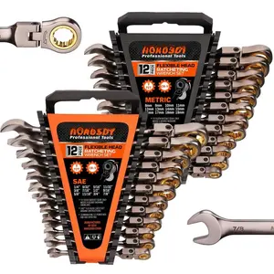 Flex-Head Ratcheting Wrench Set |     Metric and SAE |     Ratchet Combination Wrenches Set with Organizer |     72-Teeth |     Chrome Vanadium Steel Hardware