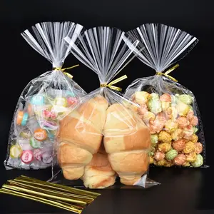 120 PCS Clear Cellophane Treat Bags with Gold Twist Ties, 6.5x10 Inches Plastic Goodie Gift Bags for Party Favors, Candies, Cookies, Snacks