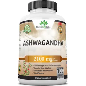Organic Ashwagandha 2,100 Mg - 100 Veggie Capsules Pure Organic Ashwagandha Powder and Root Extract - Stress Relief, Mood Enhancer No Brand No Brand