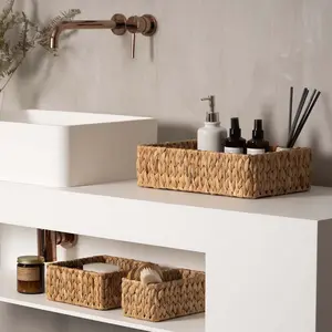 FairyHaus Wicker Baskets for Organizing 3Pack, Large and Small Wicker Storage Baskets Set, Decorative Hand Woven Baskets for Storage, Natural Water Hyacinth Storage Baskets for Pantry Kitchen Bathroom Closet Shelf