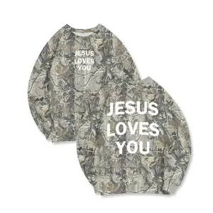 Unisex Jesus Loves You Dead Leaves Camouflage Print Sweatshirt, Trendy Sweatshirt 2025, Trending Sweatshirt