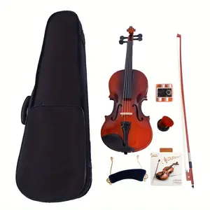 GV100 4/ 4 Acoustic Violin Case Bow Rosin Strings Tuner Shoulder Rest Natural