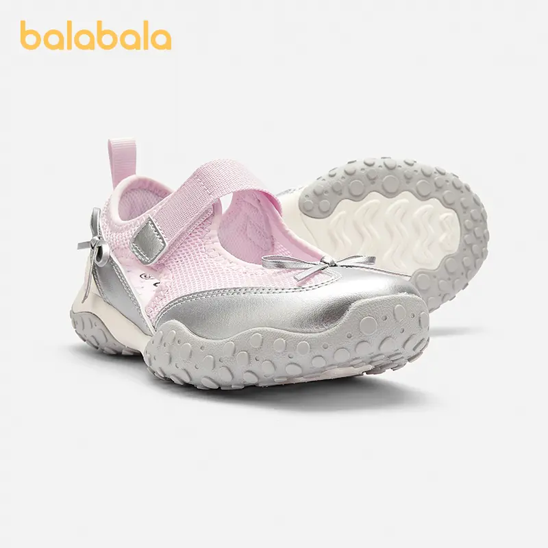 Balabala Girls' 4-5 Years Breathable Mesh Mary Jane Flats, Lightweight Casual Walking Shoes with Bow Accents, Feminine, Playtime, Foot Development