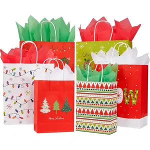 Pack of 24 Christmas  Bags Assorted Sizes With Tissue paper (8 Large 13", 8 Medium 11", 8 Small 9")
