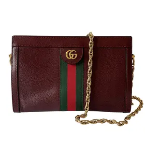 Pre-owned GUCCI Ophidia Shoulder Bags GG Shoulder Bag Small Burgundy Leather Authentic with COA Gold Chain Web Magnetic