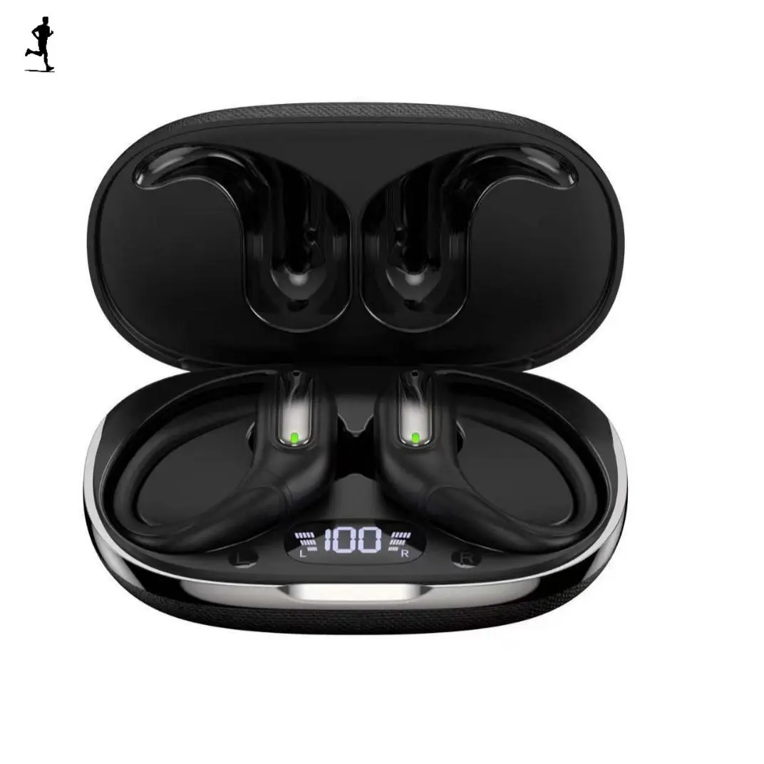 XYT S13 Noise Cancelling Ear Buds Wireless Earbuds 90H Playtime Bluetooth Headphones Stereo Bass Over-Ear Hooks Earphones with Power Display Case IPX7 Waterproof Headset for Workout/Running, Black,Intelligent,Touch,Headphones for Kids,portable,design,high