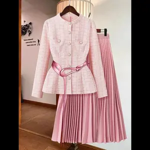 Two-pieceSetWomen'sSolidColorBlazer&A-lineSkirt,ElegantFashionCasualButtonFrontOuterwear&LongSkirtforDailyOutdoorWear,LadiesClothesforAllSeasons,LongSleeveWomenswear,Falloutfit