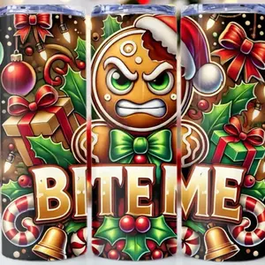 Gingerbread Tumbler Drinkwear Funny Christmas Design Bite Me Motif Perfect for Festive Beverages