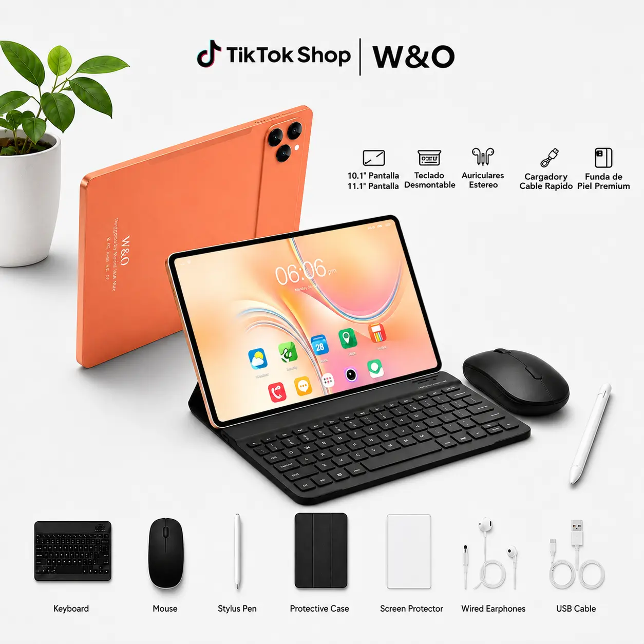 W&O 11-Inch Android 15 Tablet 2026, 12GB RAM 256GB Expandable Storage, 10000mAh Long Battery, 5G WiFi, HD Screen, Dual Camera, Tablets with Keyboard Mouse Case Stylus Bundle for Work & Study