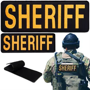 Bluyellow 2pcs Sheriff Patch Set – Embroidered Hook & Loop Costume Patches for Backpack, Dog Harness, Tactical Vest – Yellow on Black