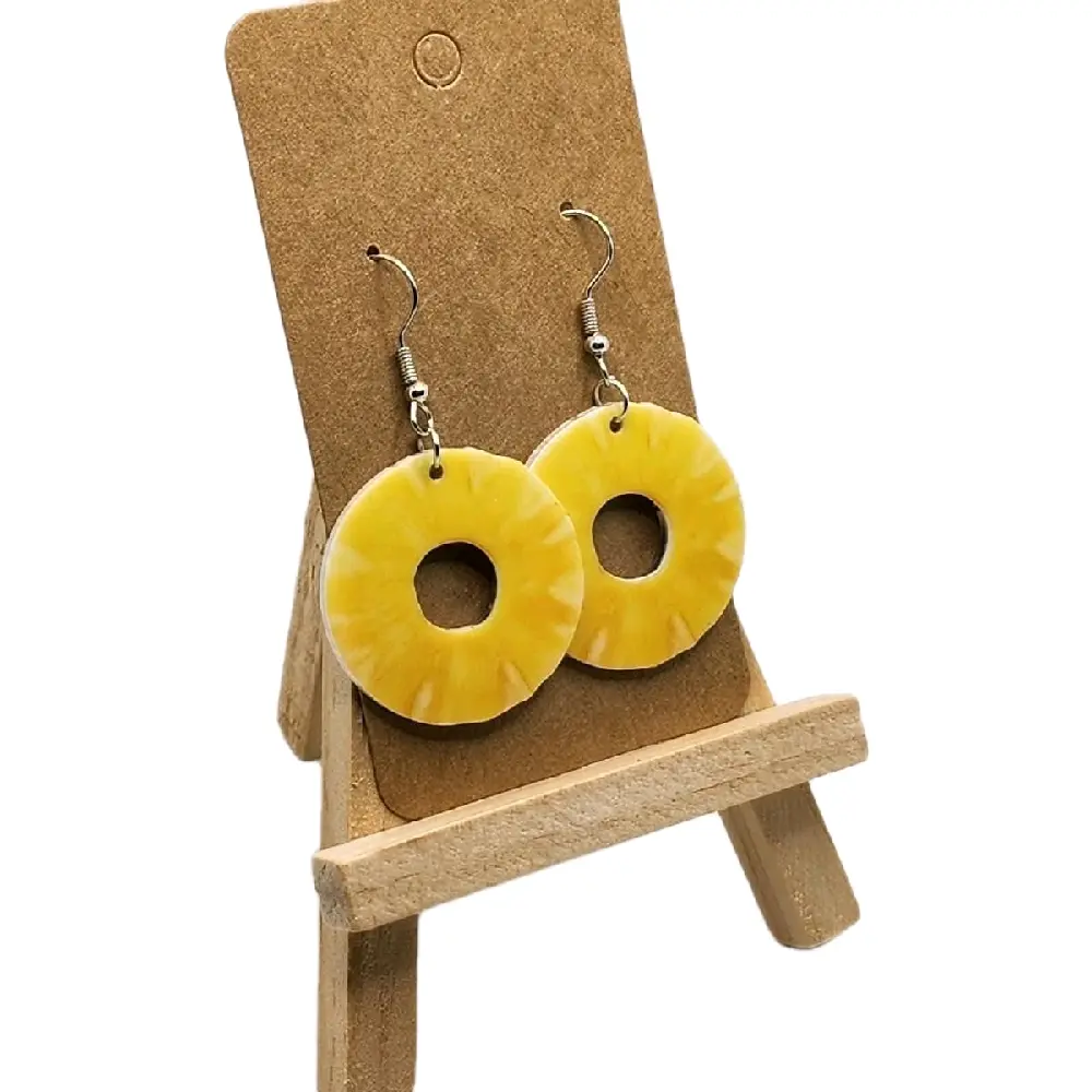 Pineapple Earrings - Unisex Fashionable Tropical Fruit Inspired Bold Yellow Lightweight Durable Plastic Everyday Accessory for Women