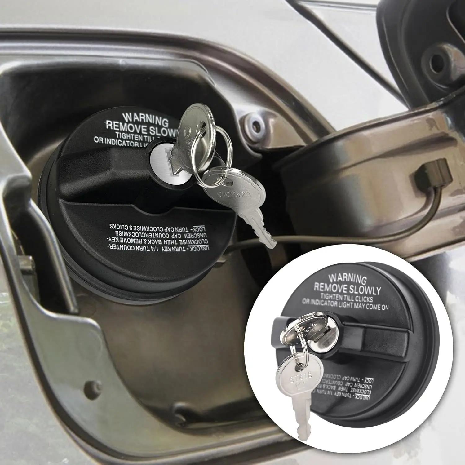 Locking Gas Cap with 2 Keys - Direct Install, Gas Resistant, Tight Seal - Compatible with Chevy, Honda, Nissan, Acura, Mazda, Cadillac, GMC Vehicles, 4Runner, FJ Cruiser, Silverado, Camaro & More - Replaces #10504, #77300-47020, Sienna, Chemical Resistanc