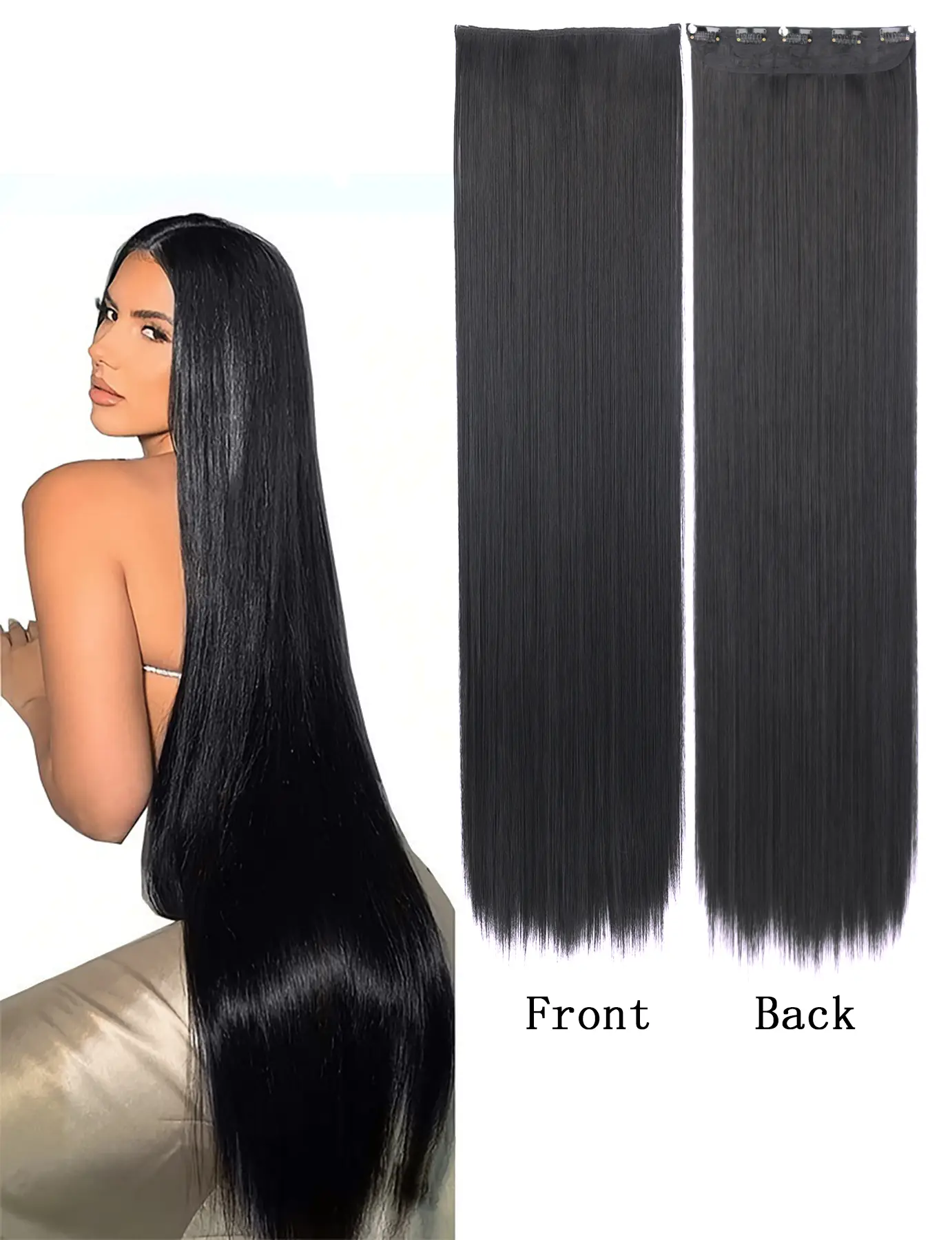 Black 30Inch Synthetic Hair Extensions, Synthetic Hairpieces, Long Straight One Piece Wig for Women, Invisible Seamless Clip In Hair Weft, Heat Resistant for Natural Styling, Suitable for Music Festivals, Parties, Cosplay, Holidays, Daily Use
