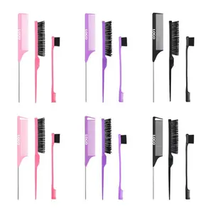 Vital5 3 piece Teasing Hair Brush, Styling Comb, Rat Tail Comb, Sculpting Brush Hair Brush, Edge Brush, Edge Sculpt Comb, Detangling Brush, Heat Resistant Edge Design Set Fine Tooth Comb Set Salon Quality Brush Set 3 piece comb and brush set, Edge Control