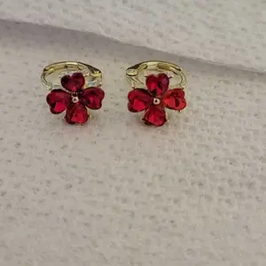 Elegant Zircon Mini Lucky Clover Earrings, Fashionable Women's Daily Commute Jewelry, Versatile Four-Leaf Flower Earings, Artificial Zircon Earrings