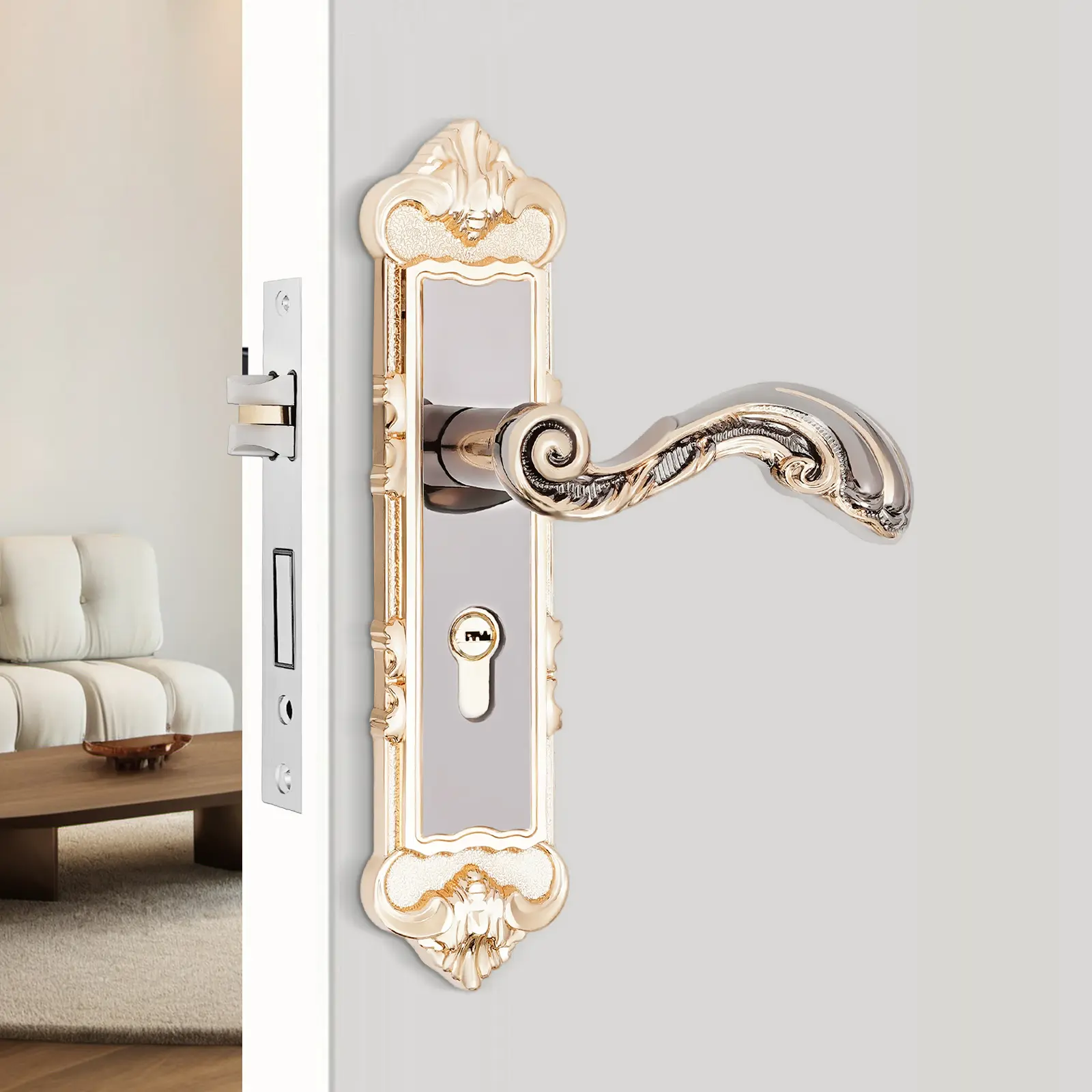 KAK European Style Keyed Entry Lock Handle Set - Door Hardware with Anti-Pry Security Lock, Silent Operation, Solid Doorknob for Wood, Composite Doors