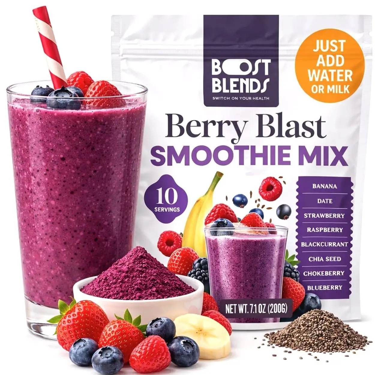 Berry Blast Smoothie Mix – Freeze Dried Fruit Smoothie Powder for Smoothies & Shakes, Just Add Water or Milk, 10 Servings