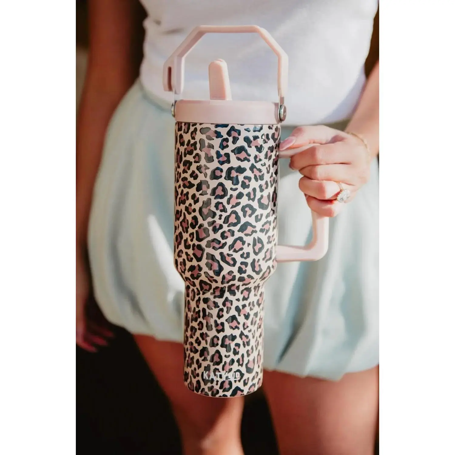 Brown Leopard Stainless Steel Tumbler with Lid Handle