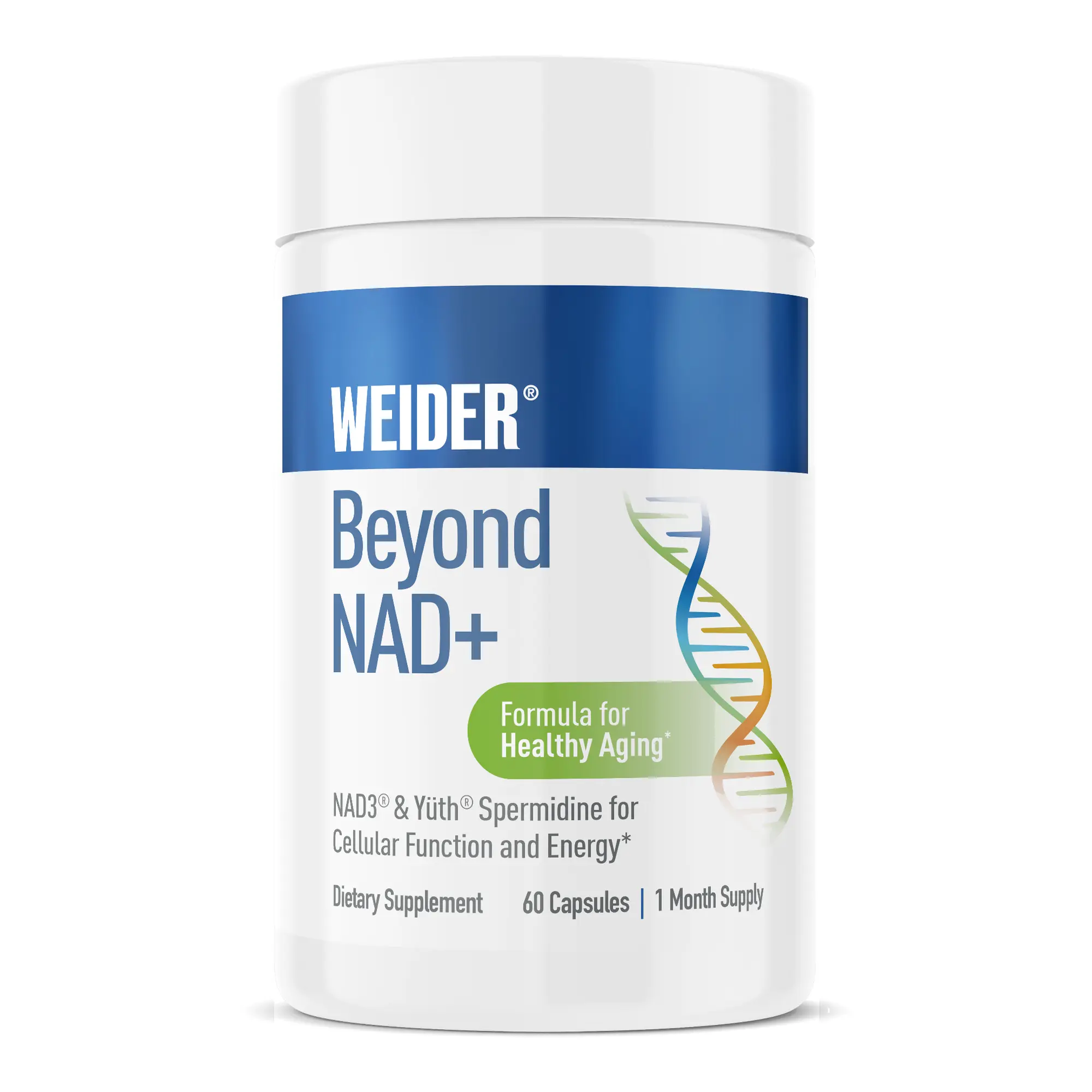 Weider Beyond NAD+ - NAD+ Supplement with NAD3 & Yüth Spermidine - Supports Cellular Energy, Mitochondrial Function & Healthy Aging - with Niacin, Riboflavin (B2) & Vitamin B12 - Longevity & Wellness Support - 60 Capsules (30 Day Supply)