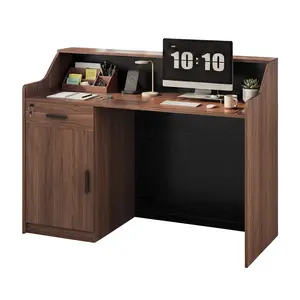 47 inch Reception Desk with Lockable Drawer Brown-Black