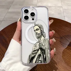 Magnetic Phone Case for iPhone 15 Plus 16 Pro Max 16E 14 13 12 11 X XS XR Halo Jesus Pattern TPU Shockproof Anti-Scratch Stylish Slim Fitted Case with Non-Slip Design