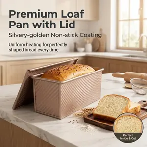 Corrugated Carbon Steel Toast Loaf Pan with Lid, Non-Stick Coated Bread Mold for Even Heating & Effortless Release, Ideal for Homemade Bread & Kitchen Baking