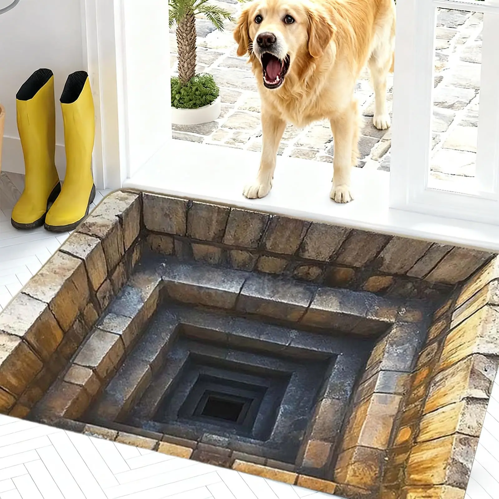 2D Floor Crack Visual Illusion Non-slip Floor Mat, Soft and Non-slip Mat, Easy To Clean, Stain-resistant, Suitable for Front Doors, Indoor and Outdoor Entrances, and Entryways