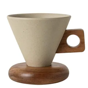 Vintage Ceramic Coffee Mug with Solid Wood Handle, Cozy Aesthetic Cup for Home Café, 250ml