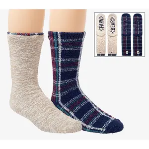 Dearfoams 2 Pair Pack Papa Bear Lounge Crew Socks