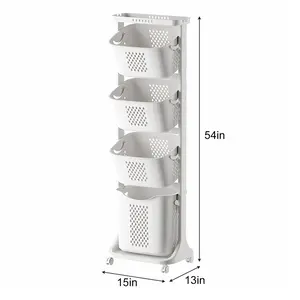 4-Tier Rolling Laundry Hamper| Removable Baskets Storage Organizer Cart for Bathroom