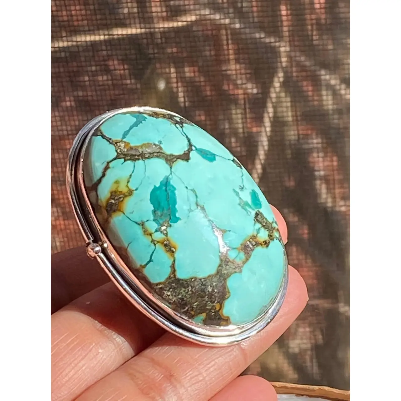 Turquoise Ring Size 8- Silver Chunky Ring -925 Sterling Silver