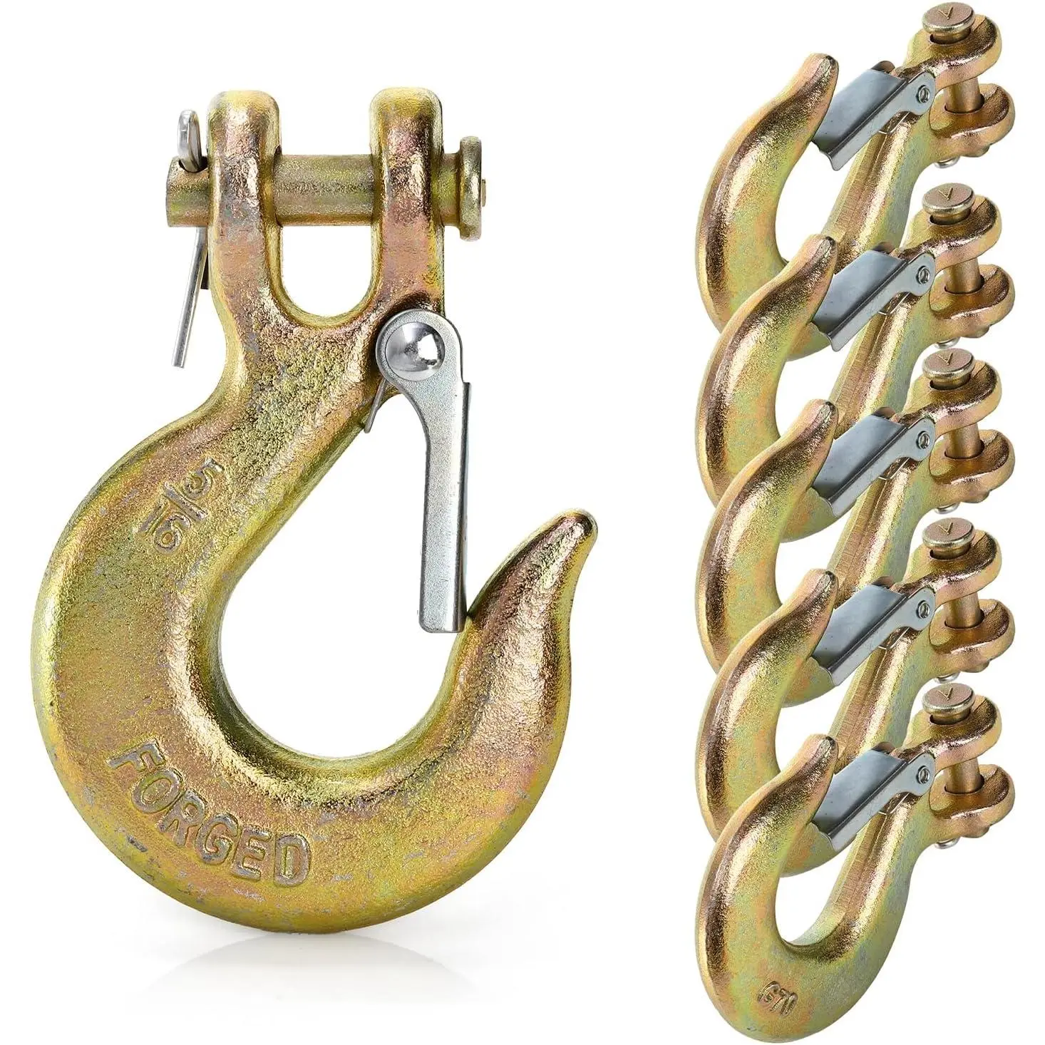 6 Pack 5/16 Inch Clevis Slip Hook with Latch, Forged G70 Steel Clevis Safety Hooks, Heavy Duty Chain Grab Hooks for  Trailer Winch Transport Tow Chain Hook, 3/4 in Opening,14000 Lb Capacity
