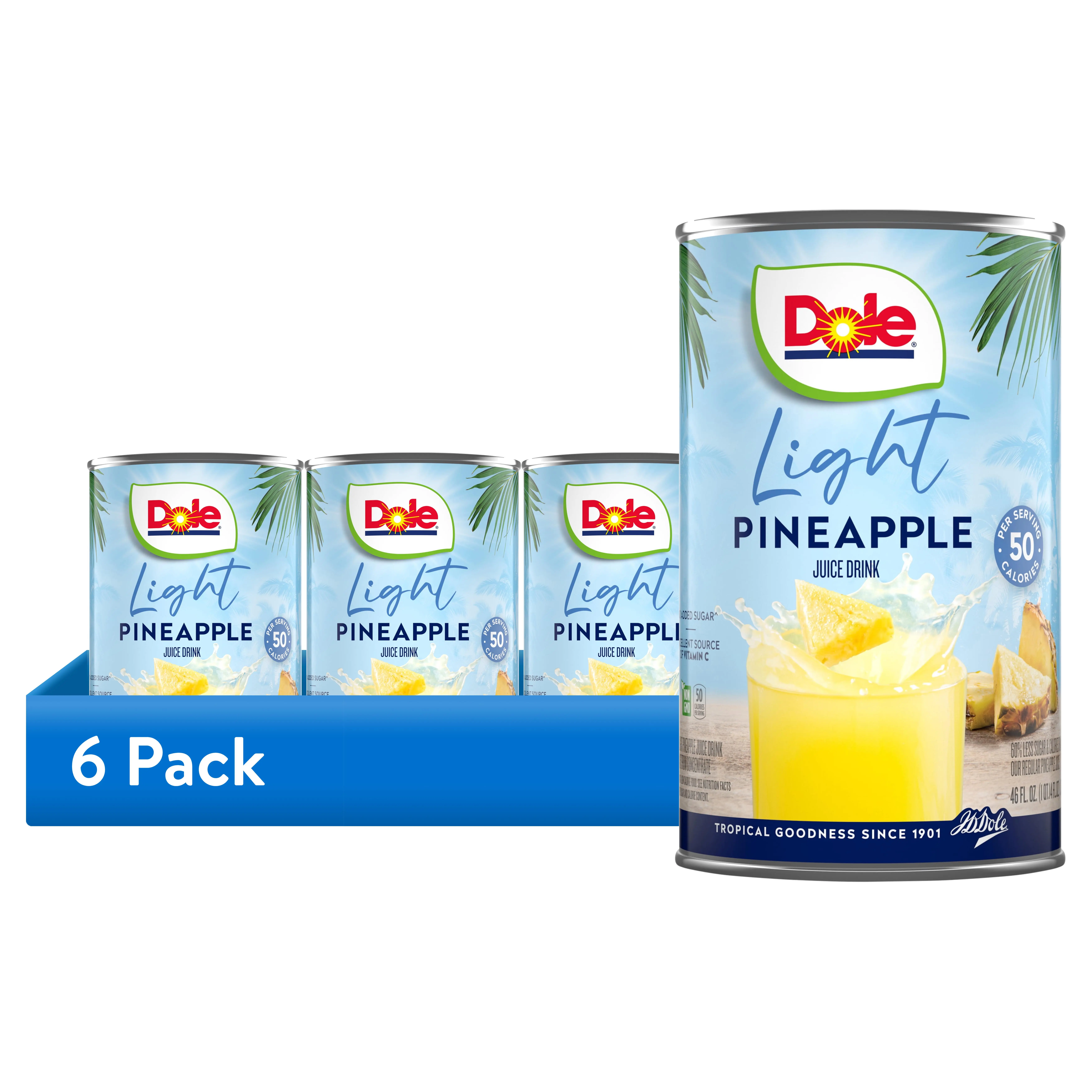 (6 pack) Dole Light Pineapple Juice Drink with No Added Sugar^^, 46 fl oz Can