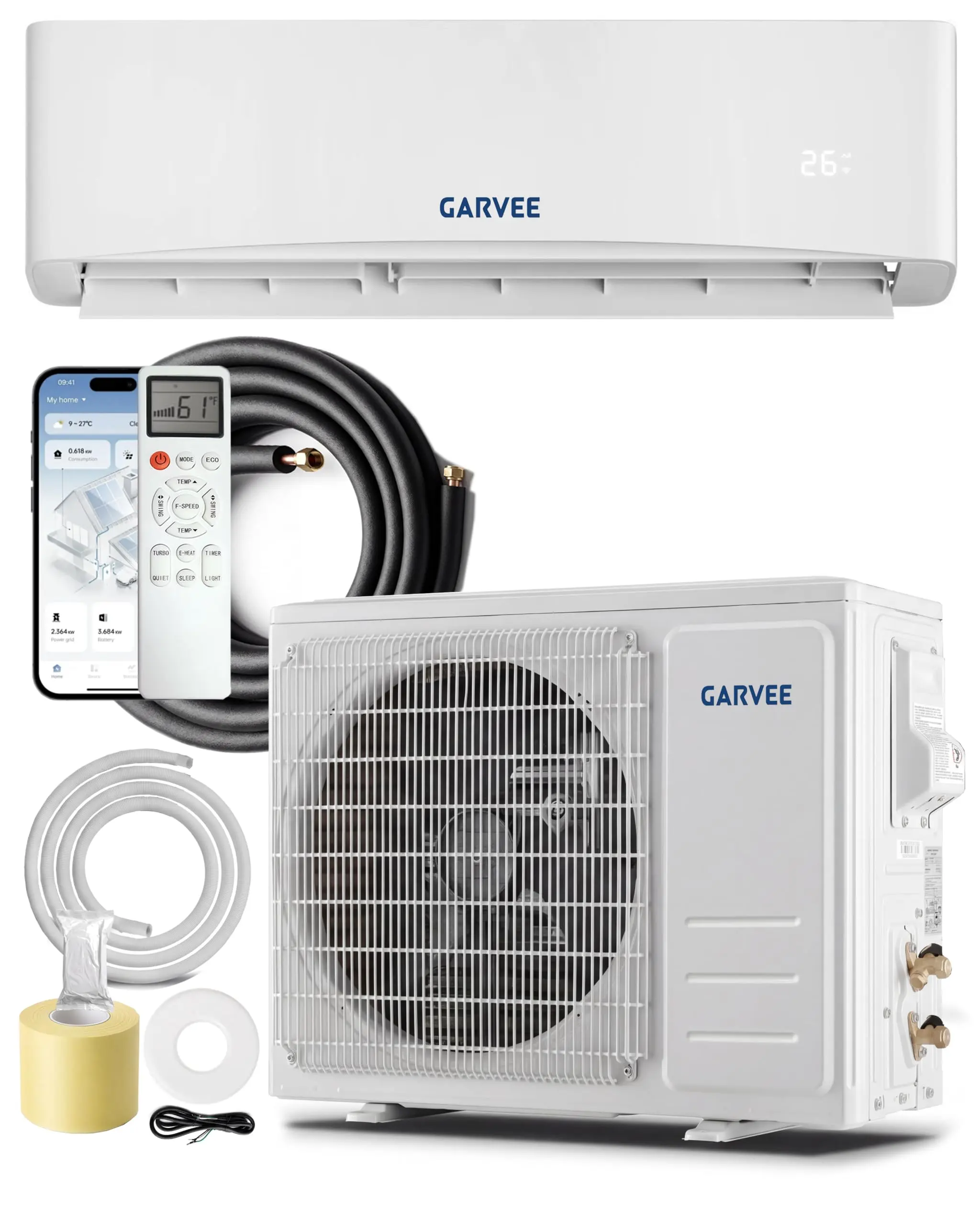 Garvee 9000 BTU Mini Split Air Conditioner Heat Pump System, 17 SEER2 230V Ductless AC Cool Up to 450 Sq. ft, R32 Series
