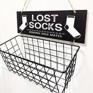Lost Socks Laundry Sign, 1 Set Metal Mesh Organizer for Missing Socks, Laundry Room Organiser, Laundry Room Decor, Missing Socks Basket, Storage Basket, Perfect for Home & Dorm Decor